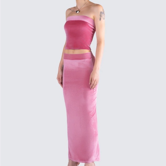 Finesse Pink Velvet Strapless Top and Long Skinny Maxi Skirt Set (Medium) NWOT - Picture 11 of 16